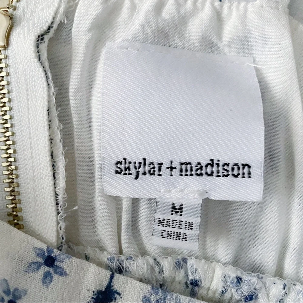 Blue + White Floral Print Smocked Waist Cropped Camisole - Picture 5 of 9